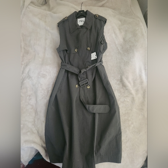 Zara Belted Long Vest Dress Green Size L BNWT - Picture 2 of 14